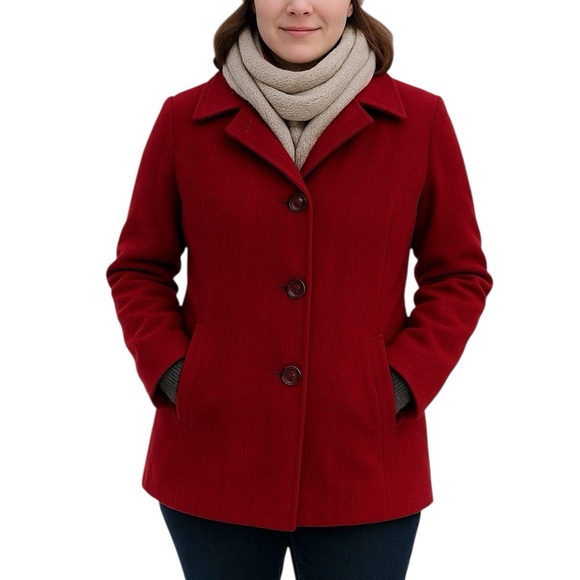 London Fog Large Red Wool Blend Peacoat Professional Classic Preppy - Picture 1 of 11